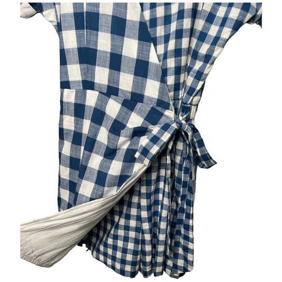 New Mainstrip Gingham V Neck Tie Wrap Front Romper Plaid Blue S - Picture 6 of 15